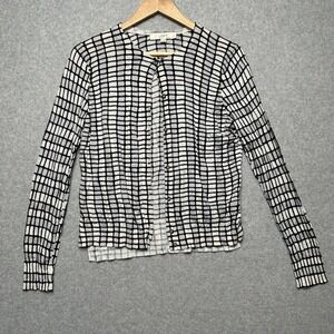 LOFT Women's Black White Grid‎ Pattern Cardigan Sweater Size M NEW